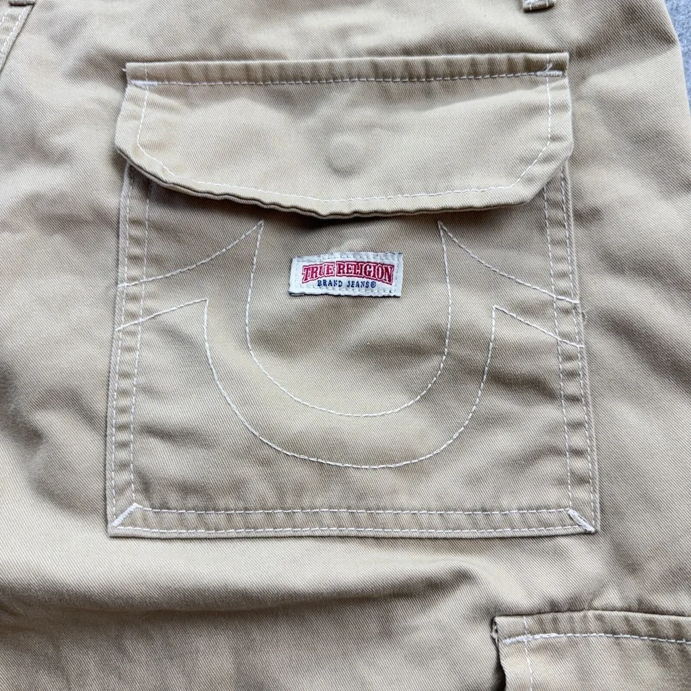 True Religion Cargo Pants Mens 34x31 Straight Fit Tan Khaki Cotton Twill Utility